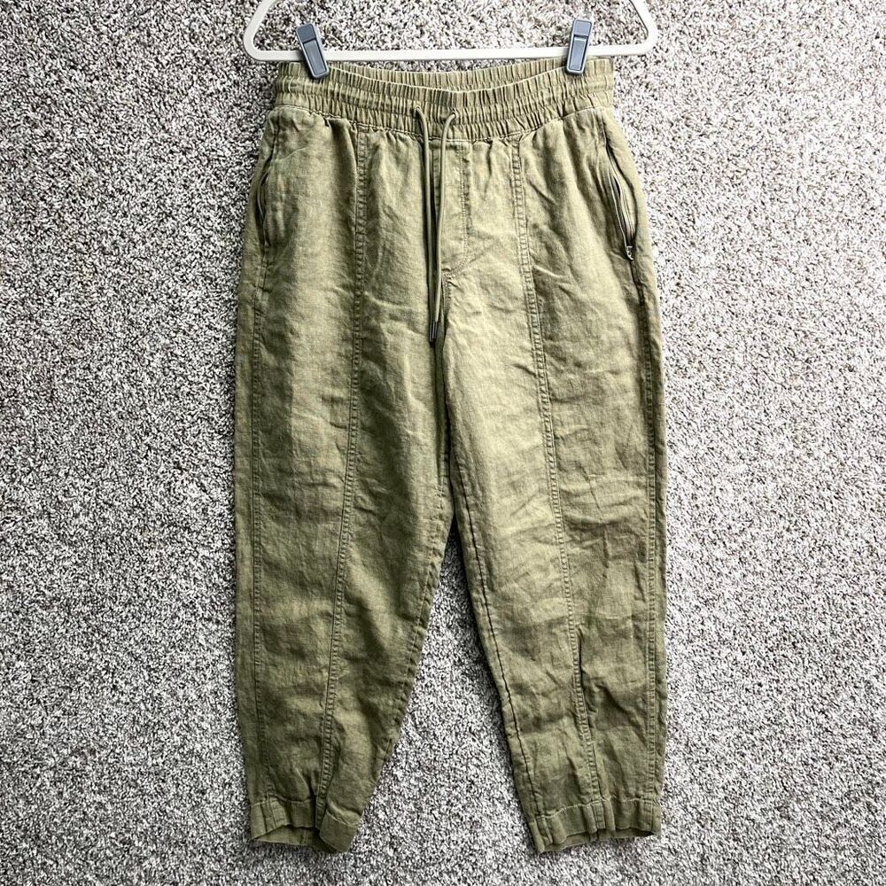 Athleta Olive Drawstring Ankle Linen-Blend Pants